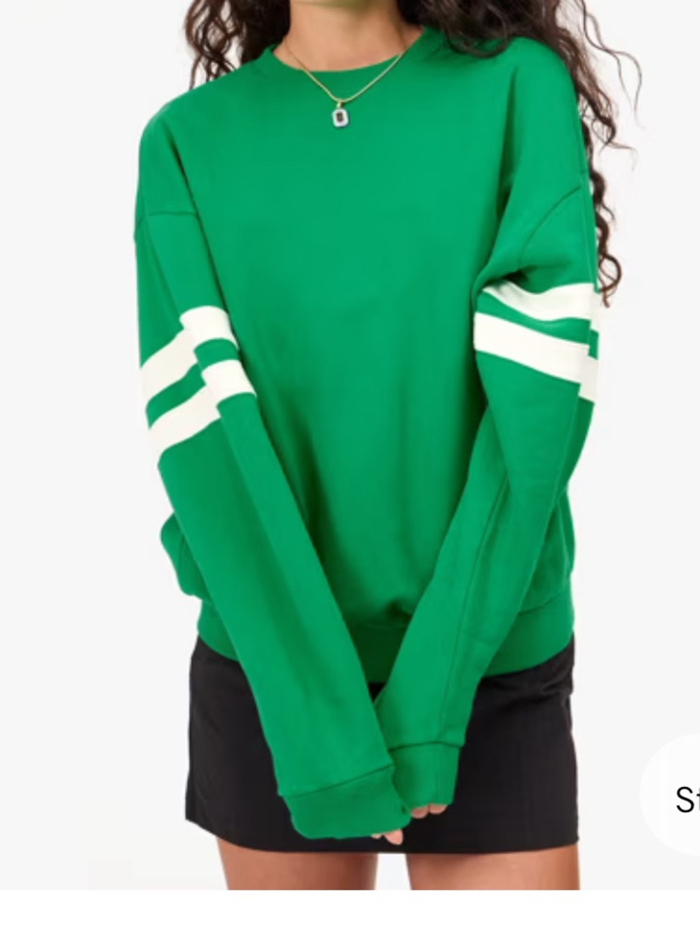 Clare V Emerald Green Crewneck Sweatshirt with White Sleeve Stripes